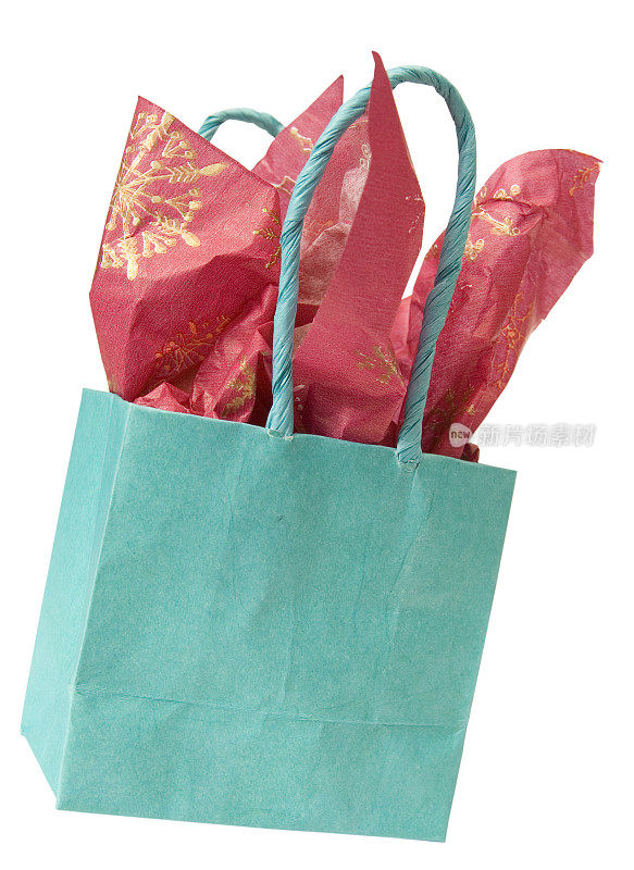 Aqua bag with red tissue